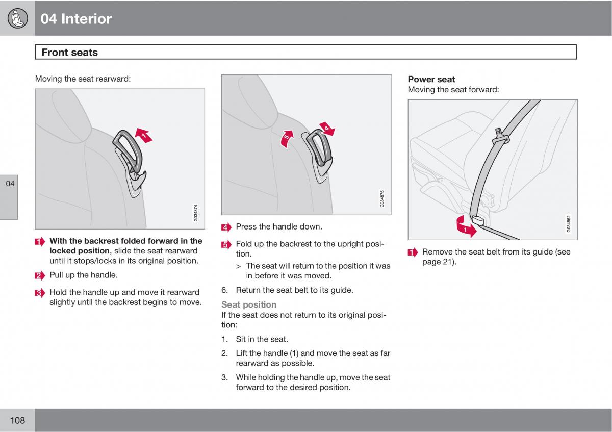 Volvo C30 owners manual / page 108