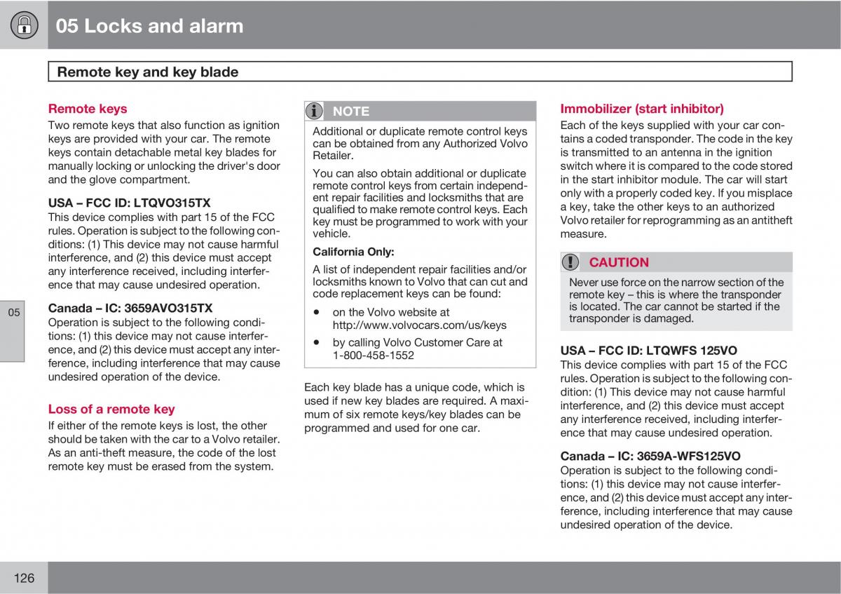 Volvo C30 owners manual / page 126