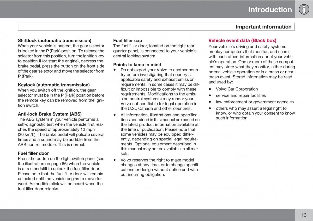 Volvo C30 owners manual / page 13