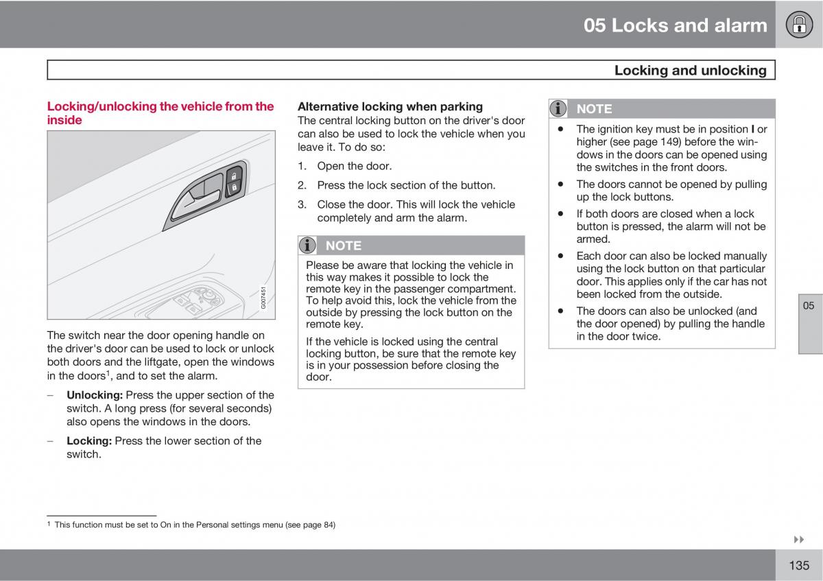 Volvo C30 owners manual / page 135