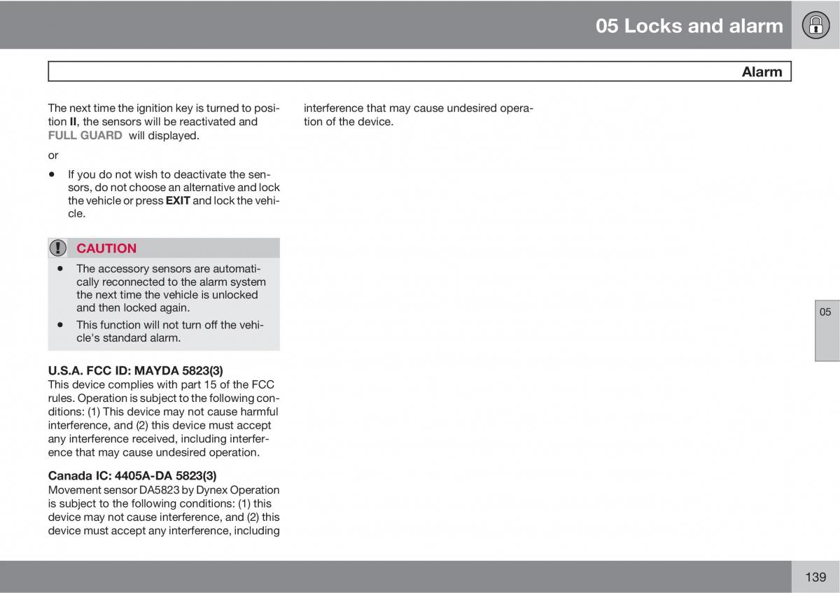 Volvo C30 owners manual / page 139