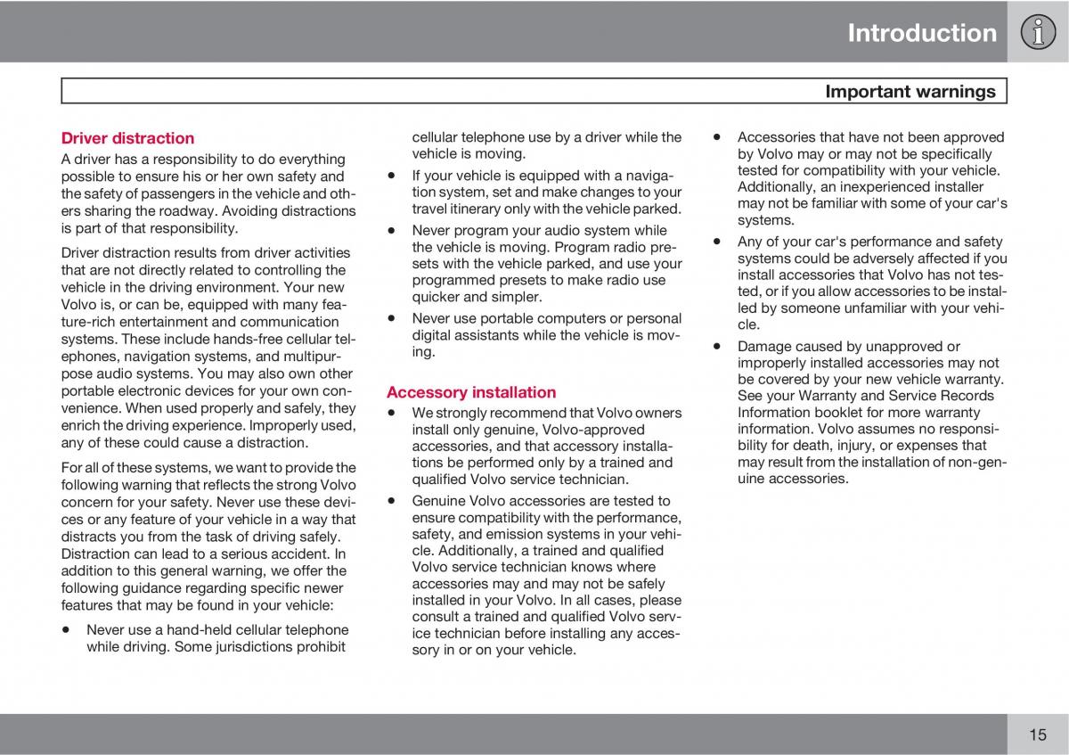 Volvo C30 owners manual / page 15