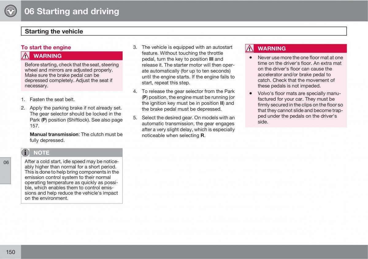 Volvo C30 owners manual / page 150