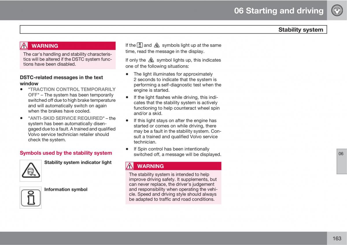 Volvo C30 owners manual / page 163