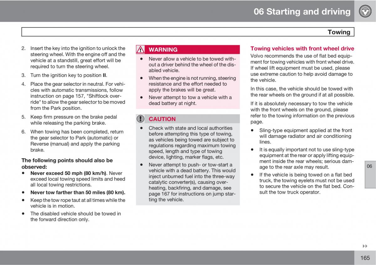 Volvo C30 owners manual / page 165