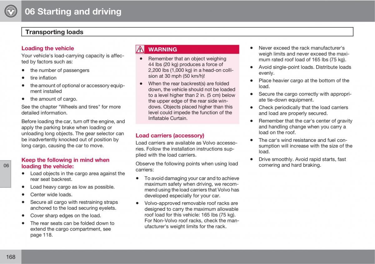 Volvo C30 owners manual / page 168