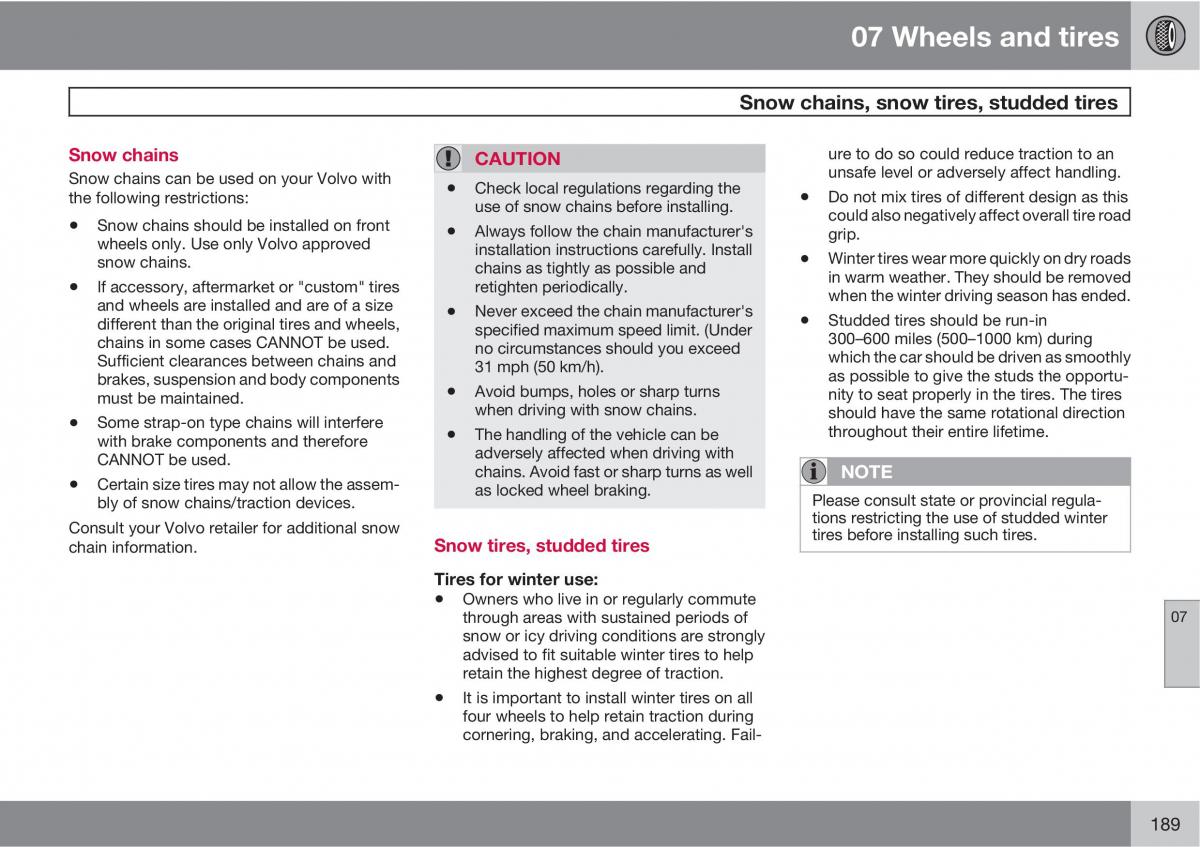 Volvo C30 owners manual / page 189