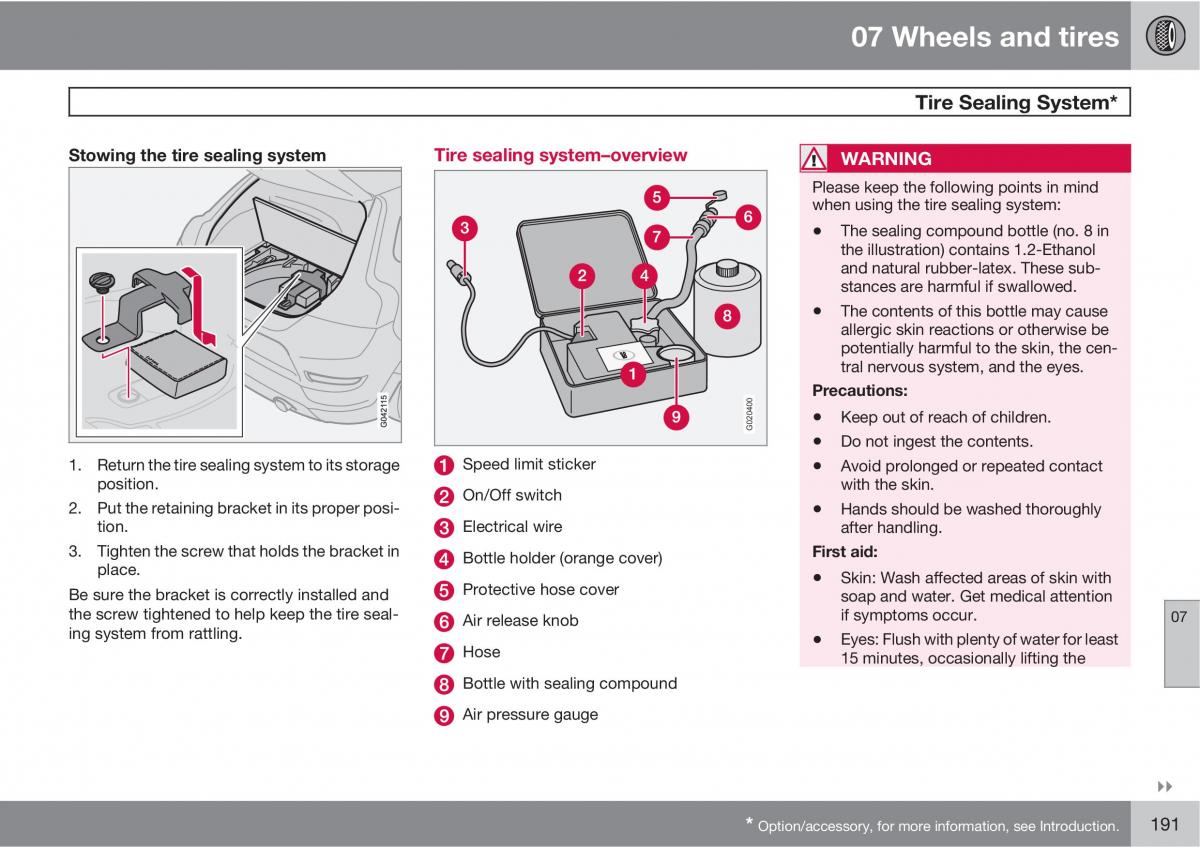 Volvo C30 owners manual / page 191