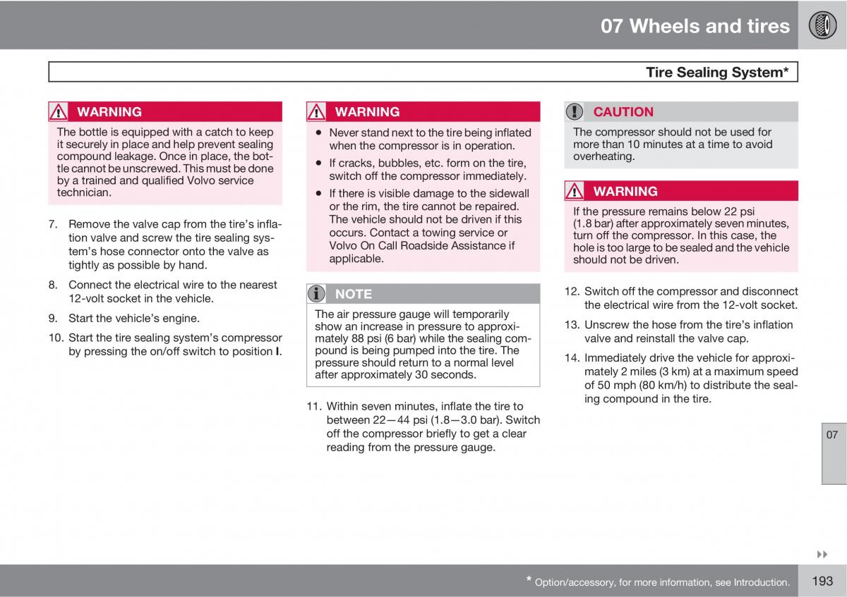 Volvo C30 owners manual / page 193