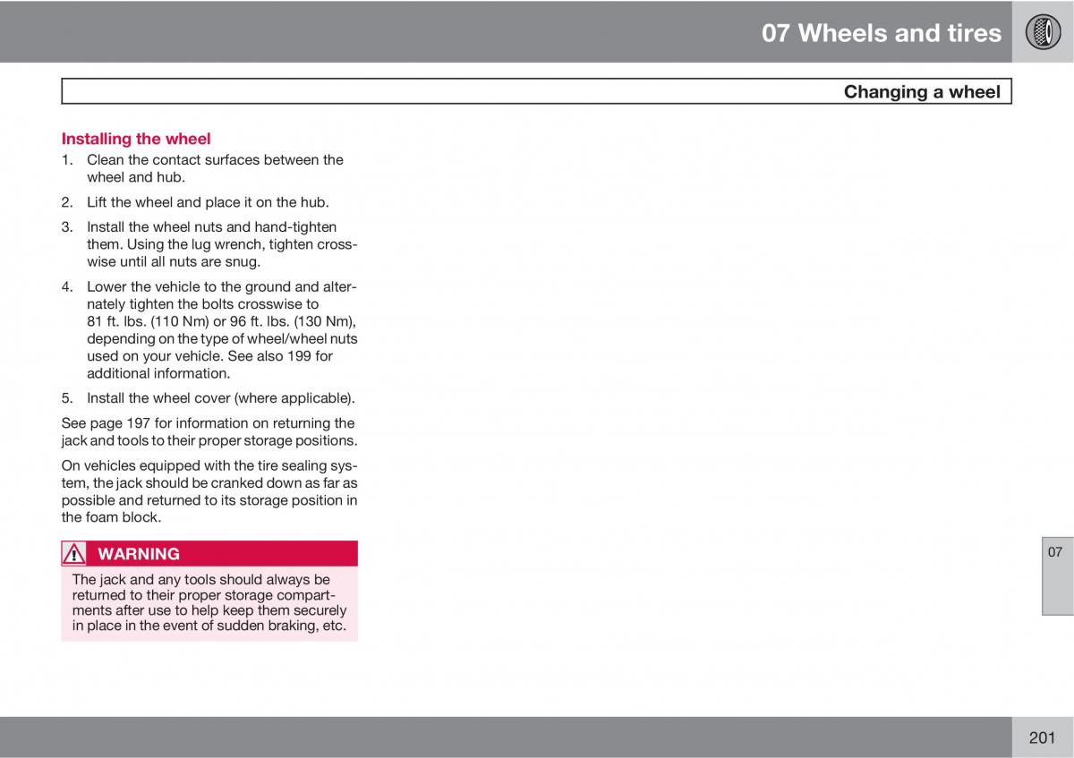 Volvo C30 owners manual / page 201