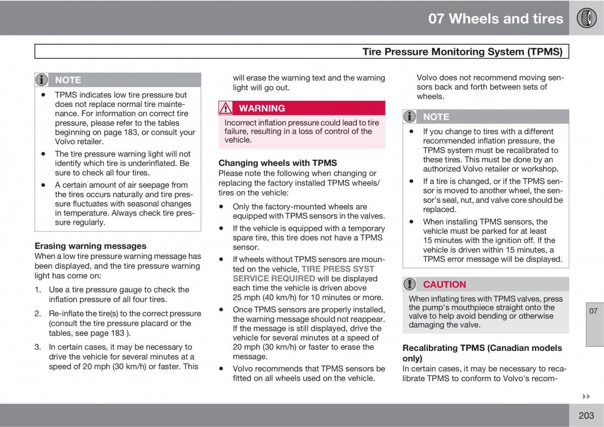 Volvo C30 owners manual / page 203