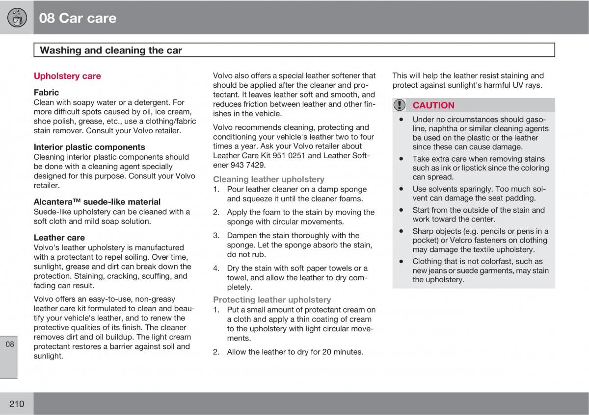 Volvo C30 owners manual / page 210