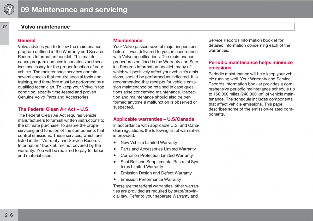 Volvo C30 owners manual / page 216