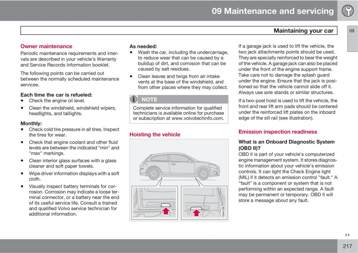 Volvo C30 owners manual / page 217