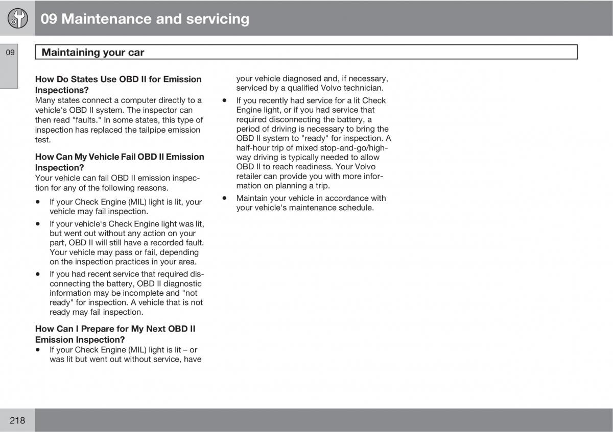 Volvo C30 owners manual / page 218