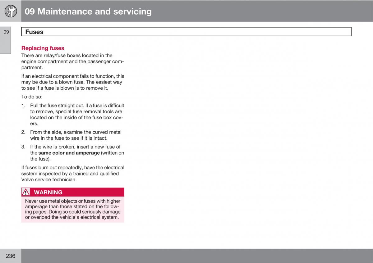 Volvo C30 owners manual / page 236