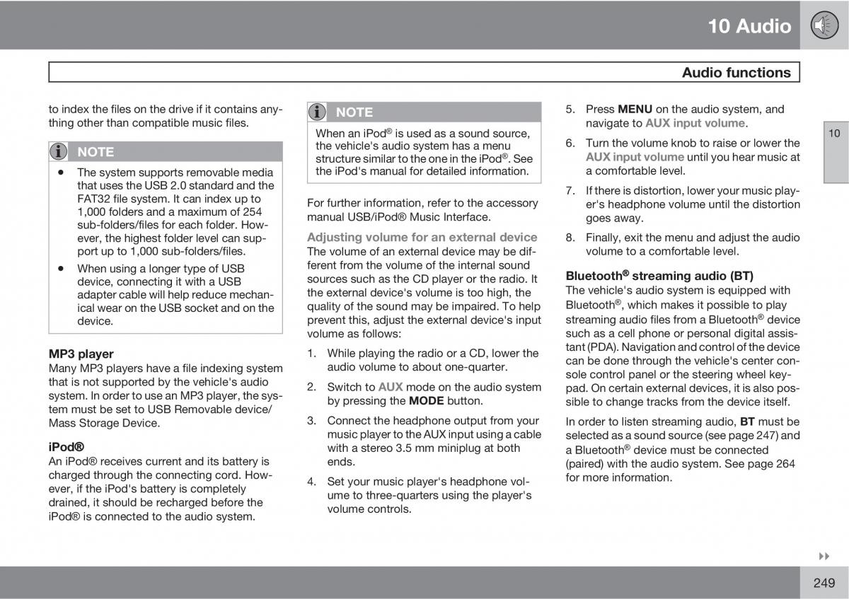 Volvo C30 owners manual / page 249