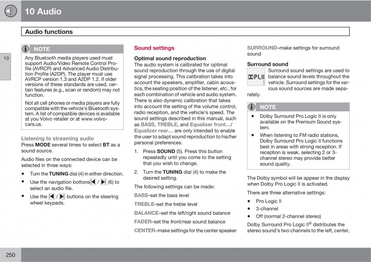 Volvo C30 owners manual / page 250