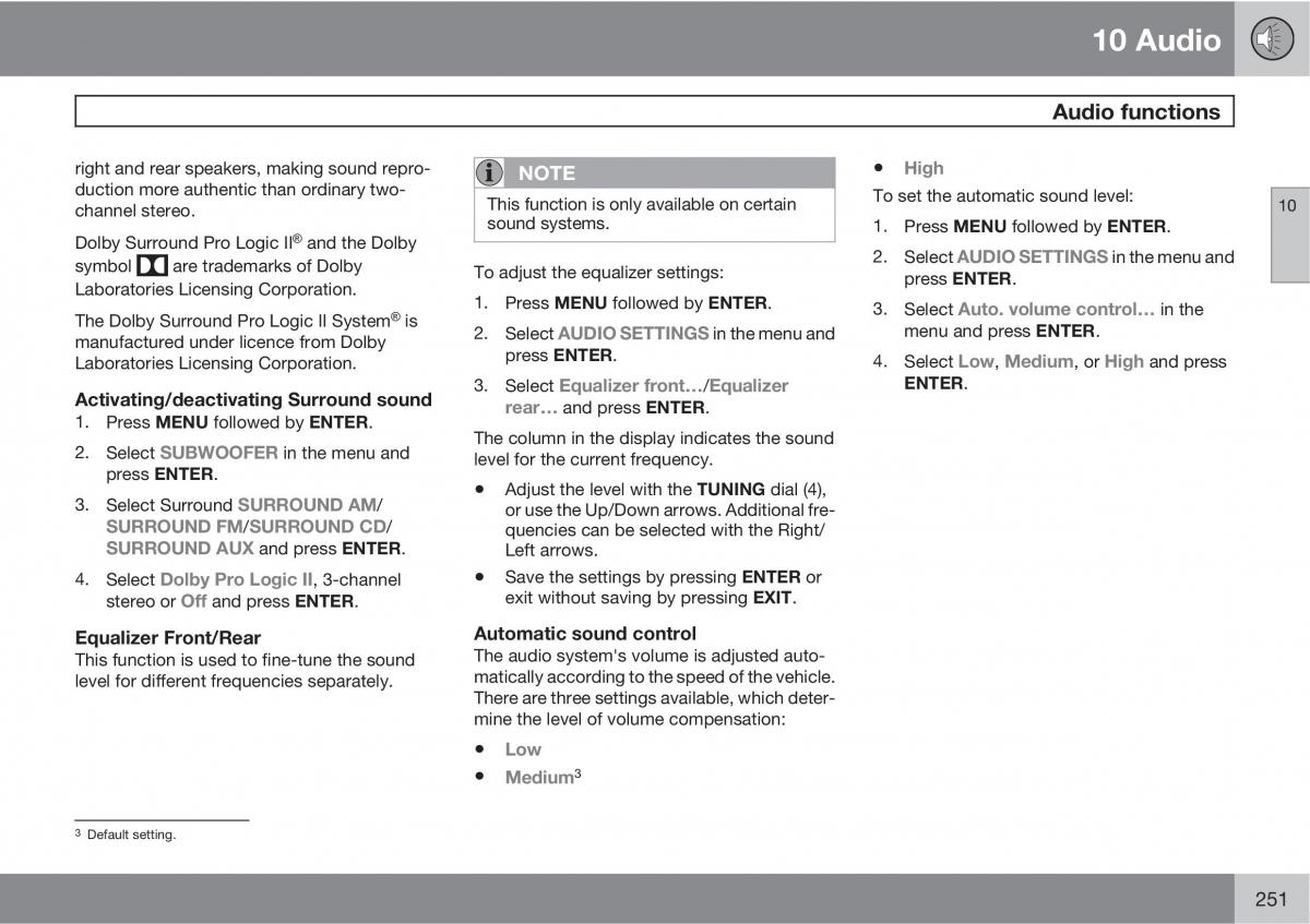 Volvo C30 owners manual / page 251