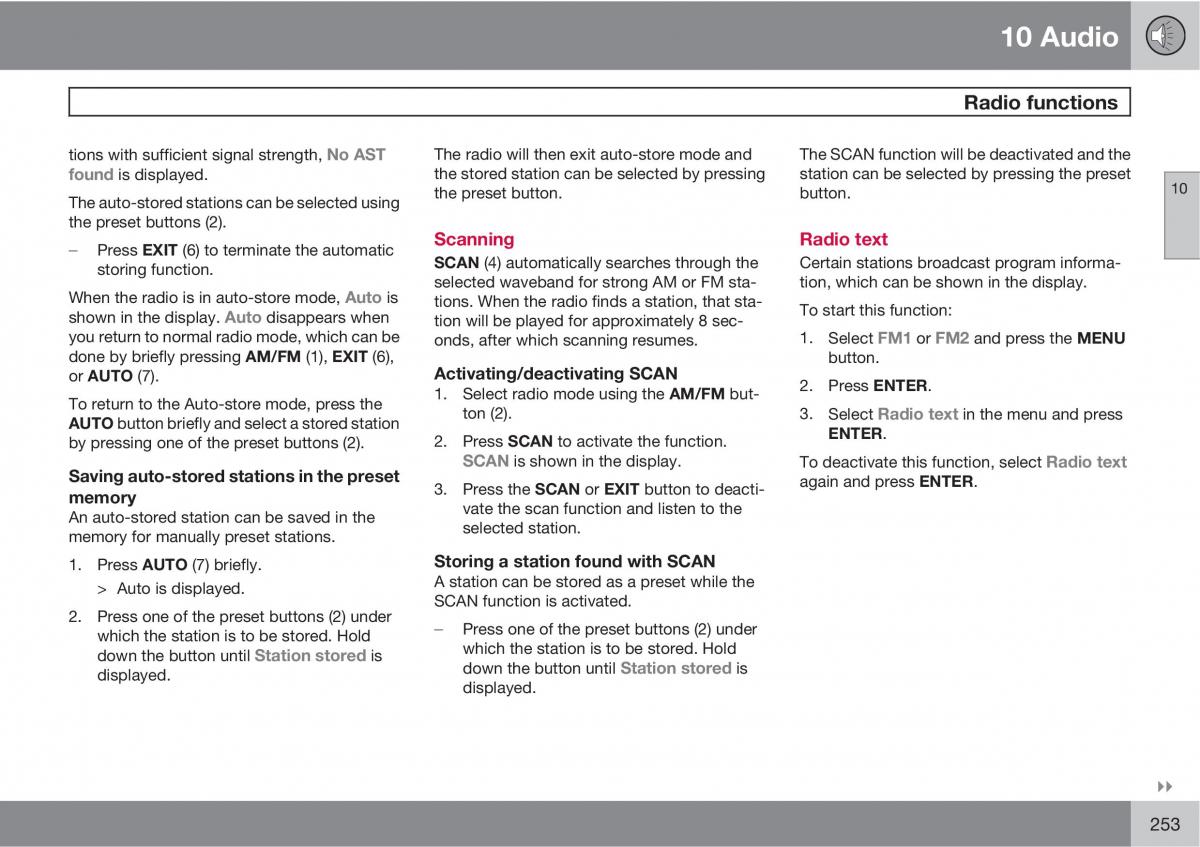 Volvo C30 owners manual / page 253