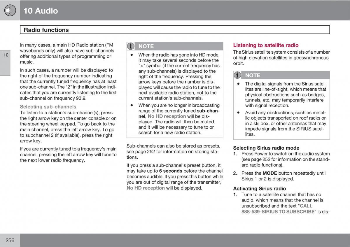 Volvo C30 owners manual / page 256