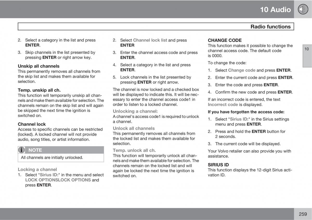 Volvo C30 owners manual / page 259