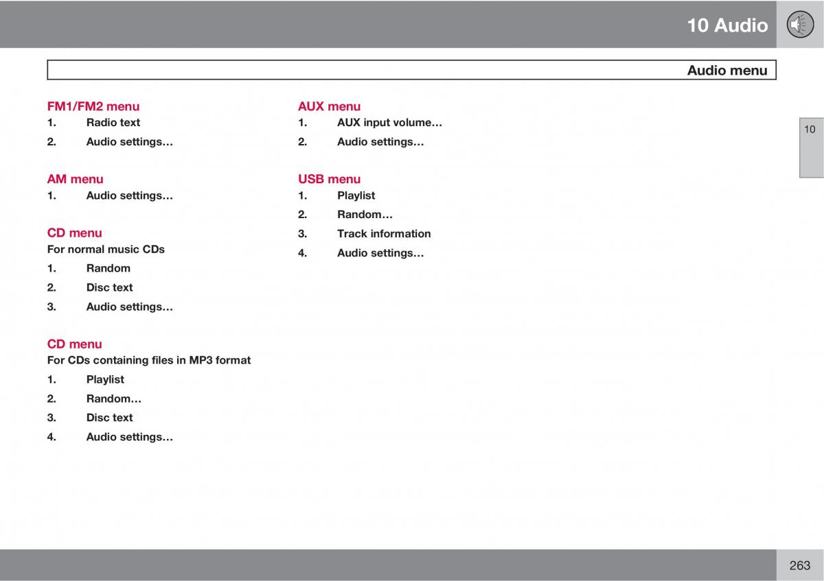 Volvo C30 owners manual / page 263