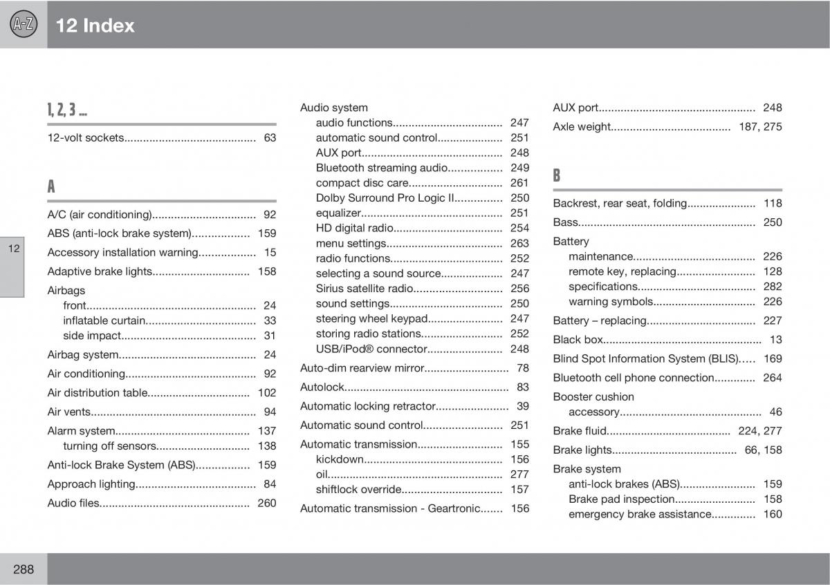 Volvo C30 owners manual / page 288