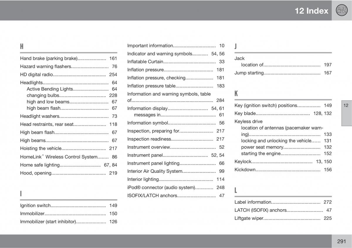 Volvo C30 owners manual / page 291