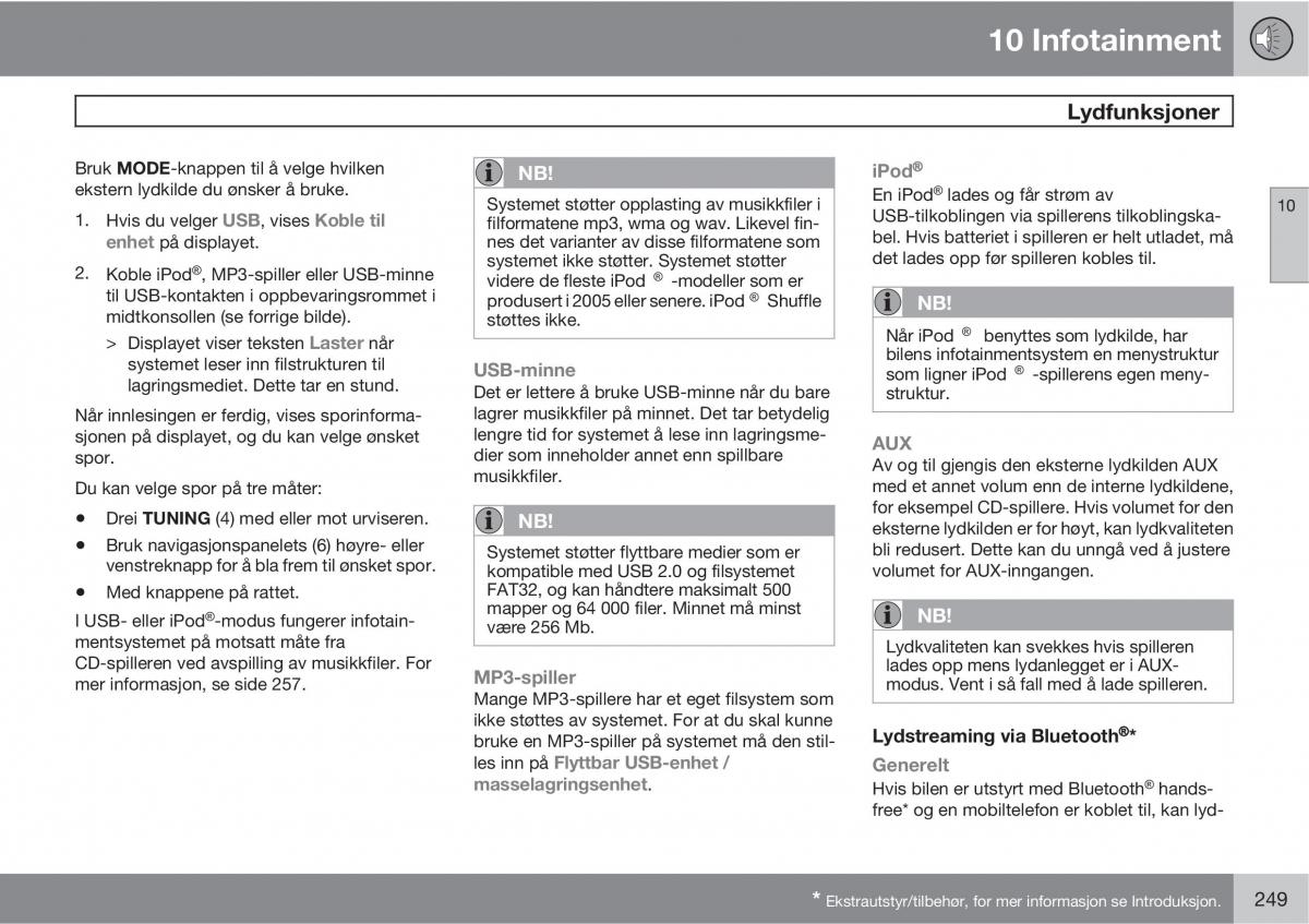 Volvo C30 bruksanvisningen / page 251