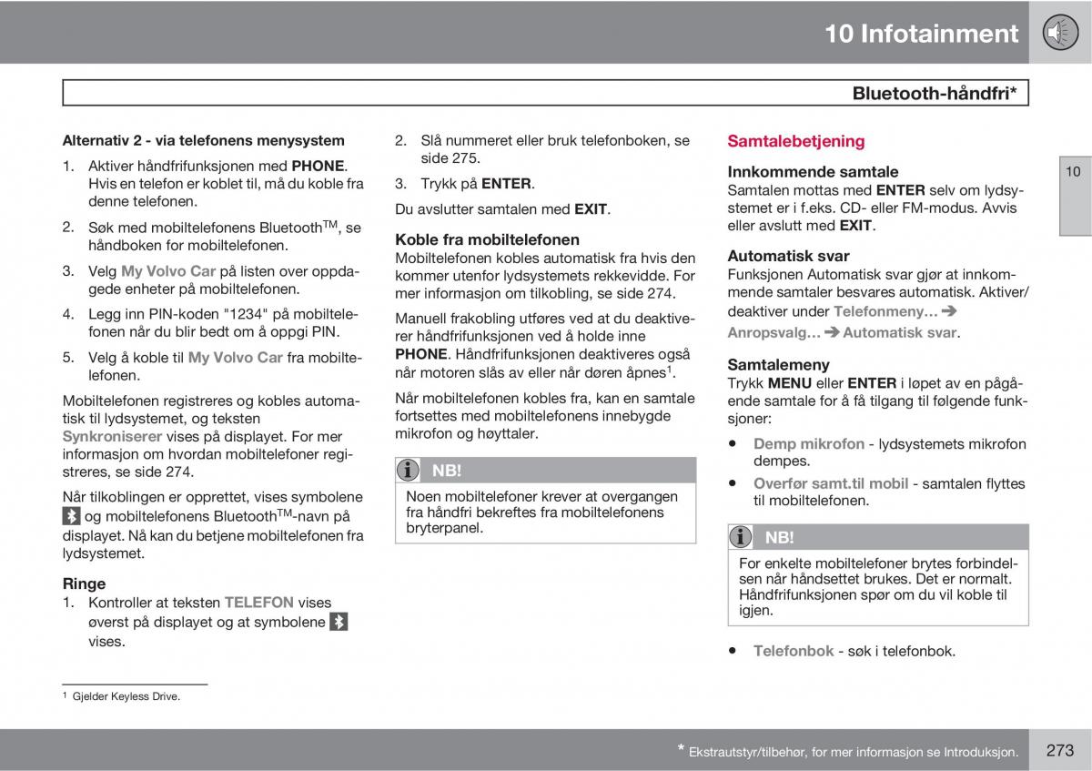 Volvo C30 bruksanvisningen / page 275