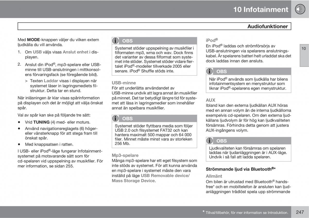 Volvo C30 instruktionsbok / page 249