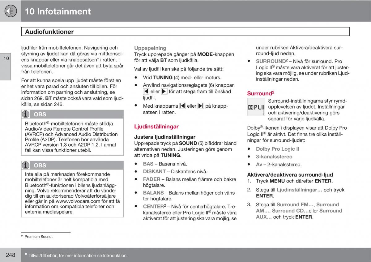 Volvo C30 instruktionsbok / page 250