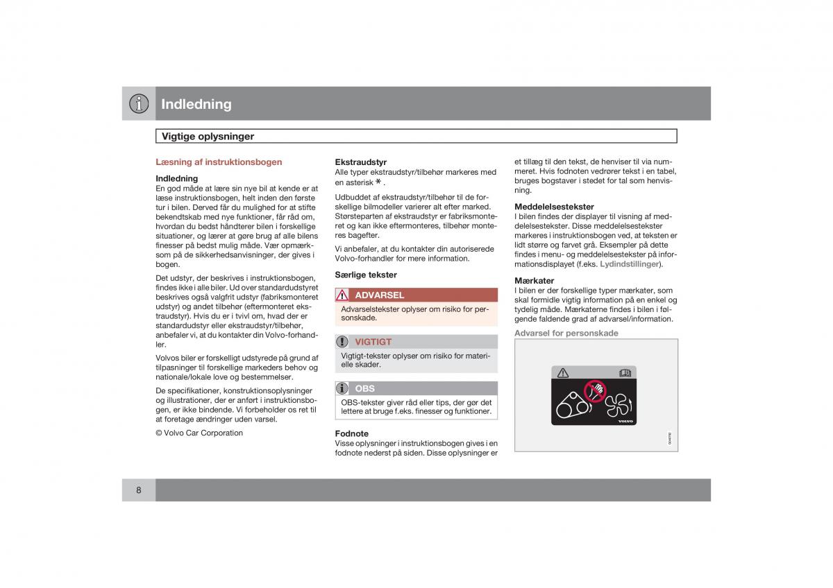 Volvo S40 II 2 Bilens instruktionsbog / page 9