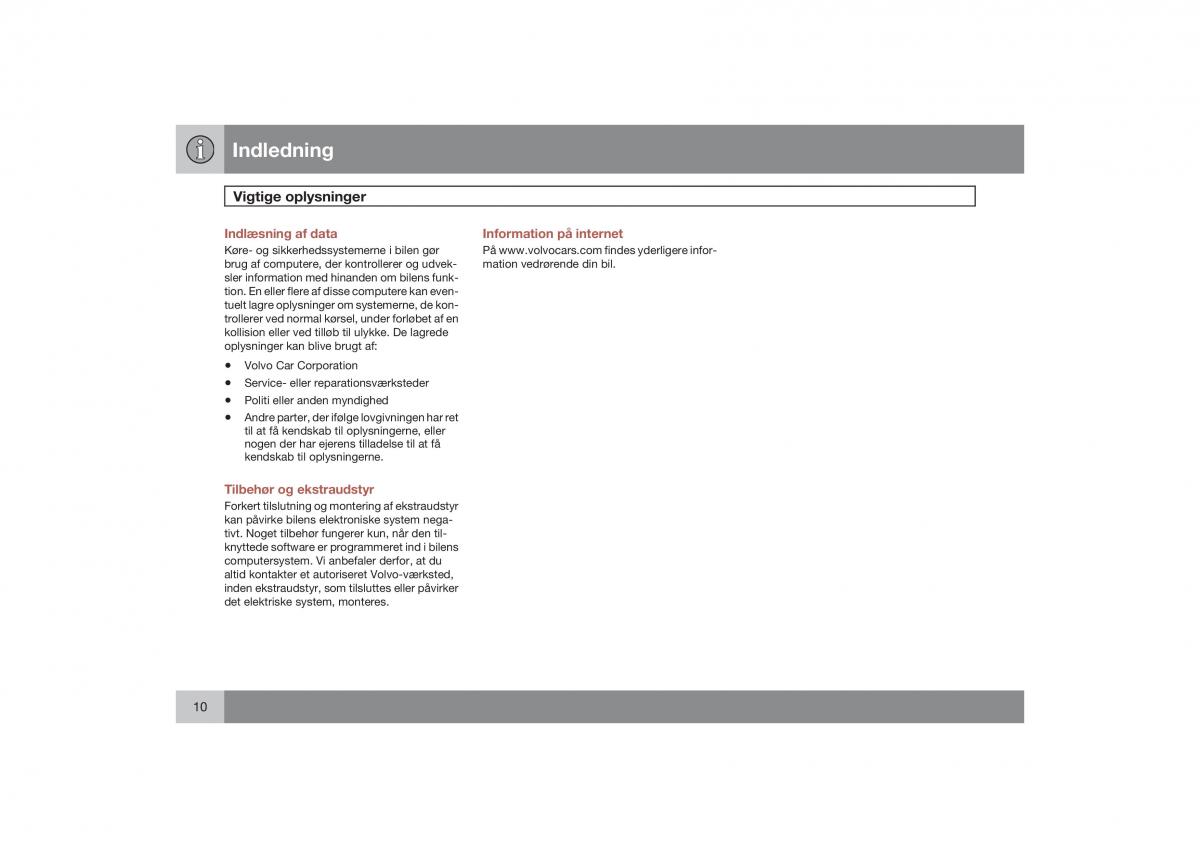 Volvo S40 II 2 Bilens instruktionsbog / page 11