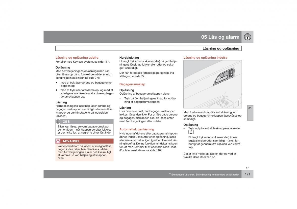 Volvo S40 II 2 Bilens instruktionsbog / page 122