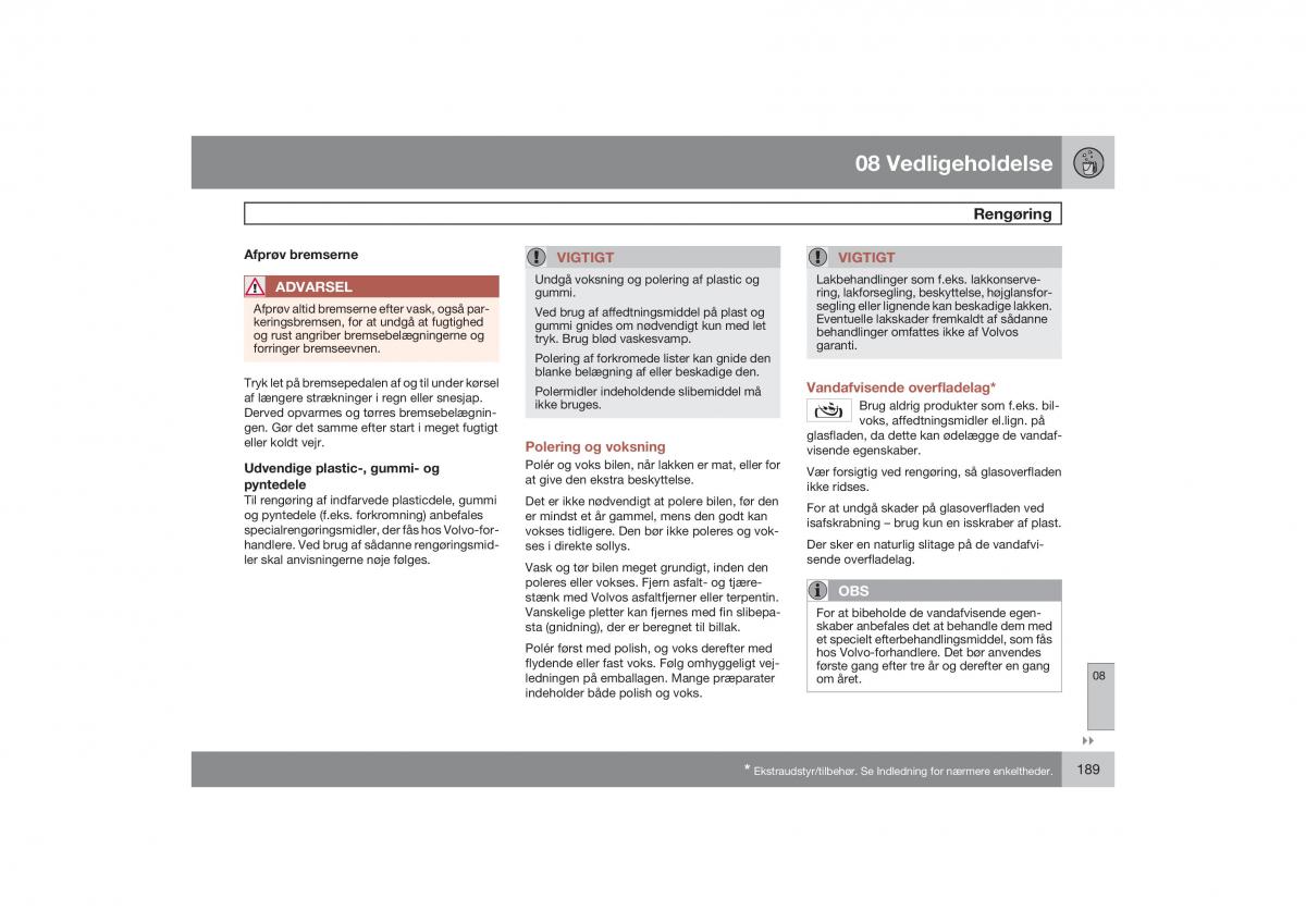 Volvo S40 II 2 Bilens instruktionsbog / page 190