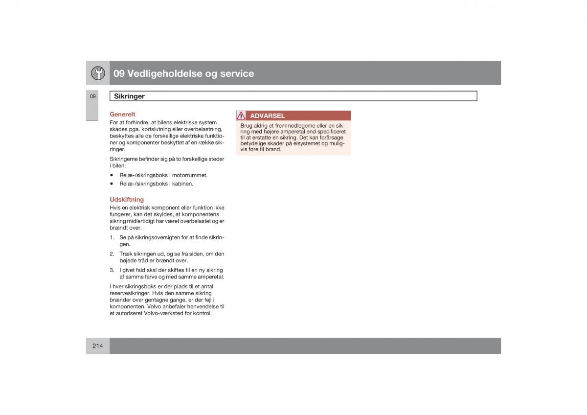 Volvo S40 II 2 Bilens instruktionsbog / page 215