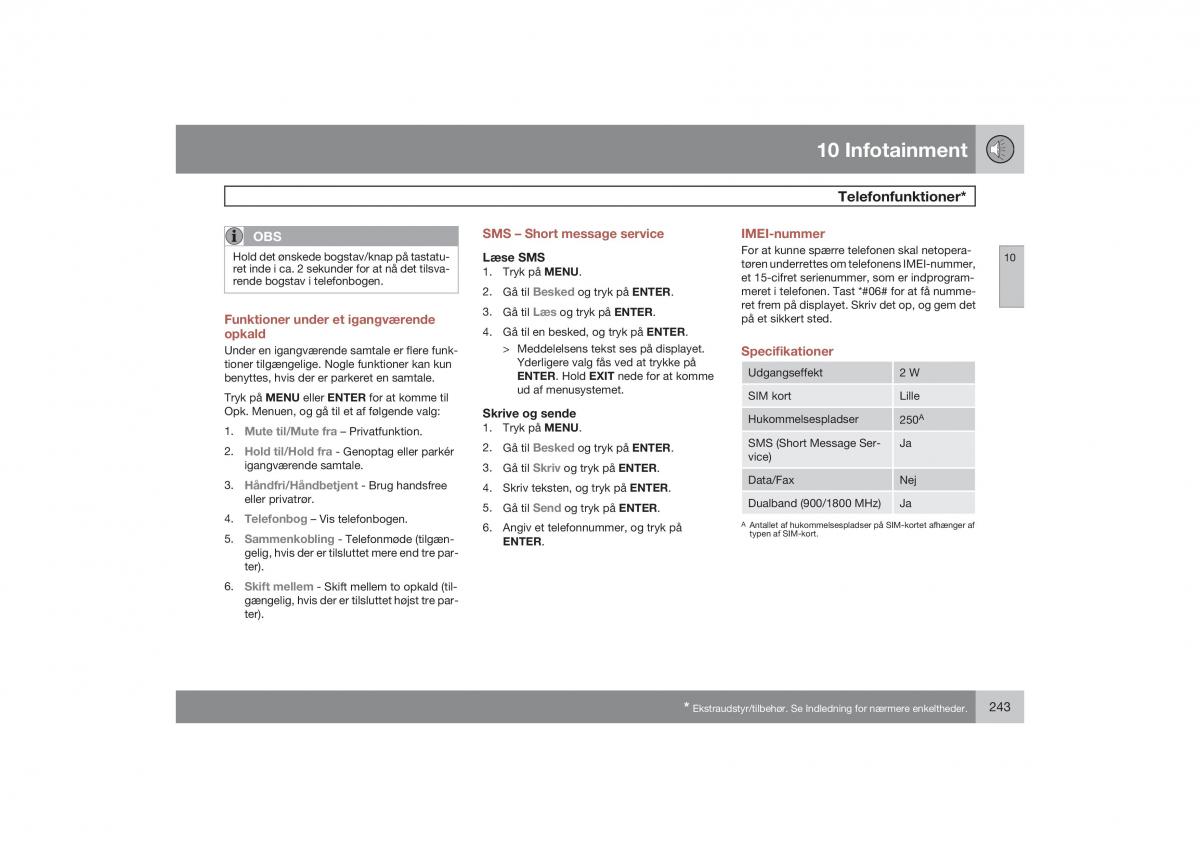 Volvo S40 II 2 Bilens instruktionsbog / page 244