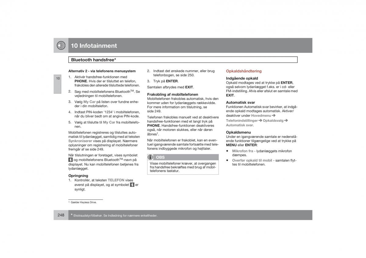 Volvo S40 II 2 Bilens instruktionsbog / page 249