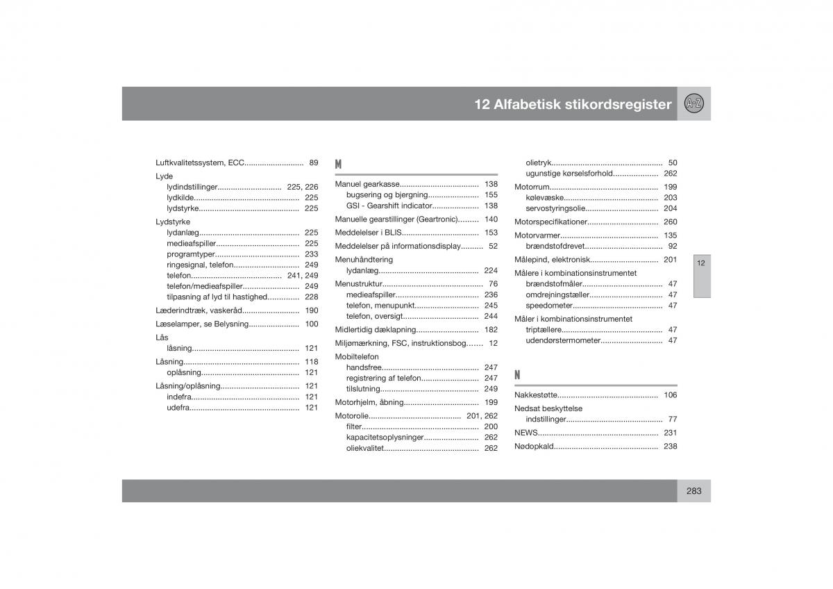 Volvo S40 II 2 Bilens instruktionsbog / page 284