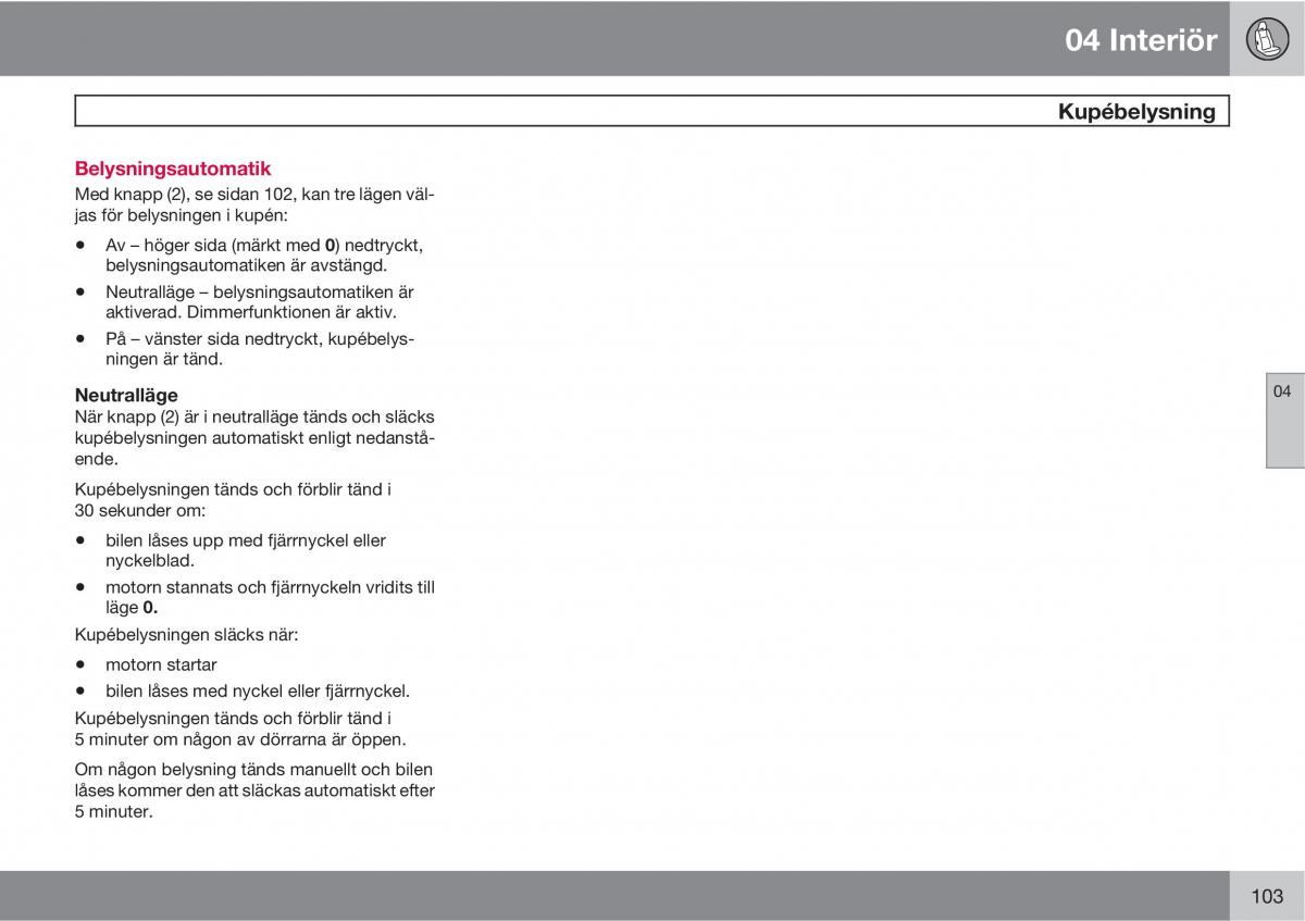 Volvo S40 II 2 instruktionsbok / page 103