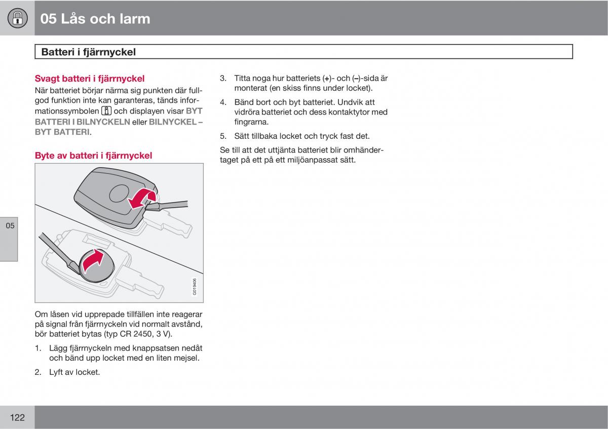 Volvo S40 II 2 instruktionsbok / page 122