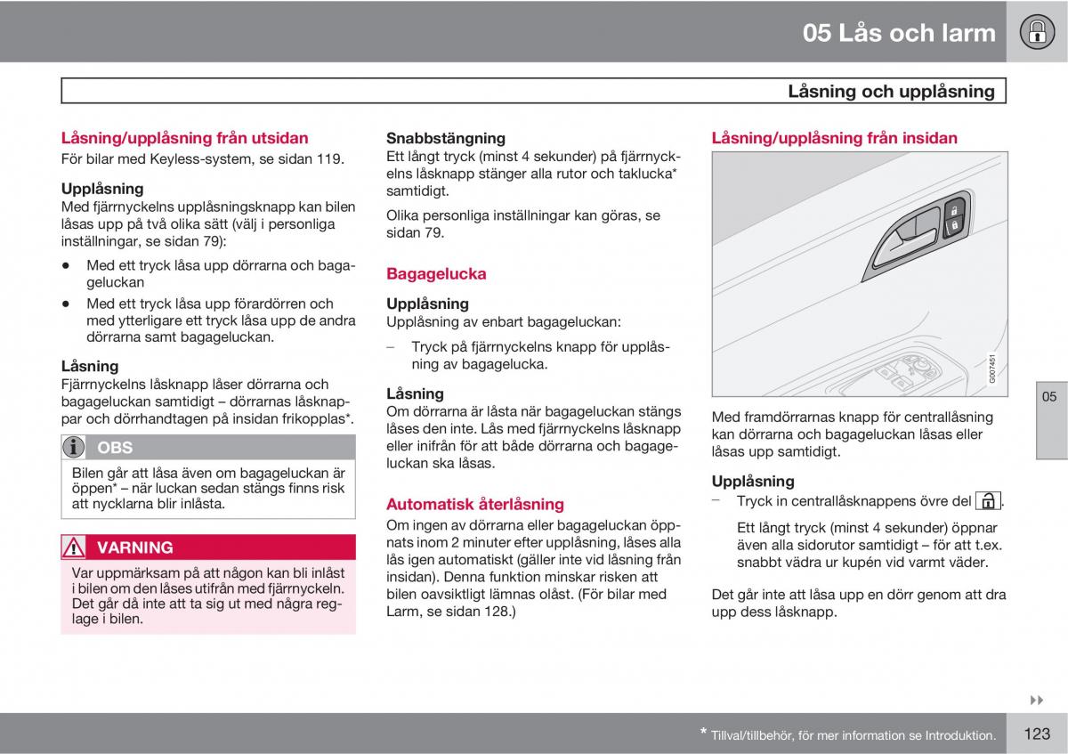 Volvo S40 II 2 instruktionsbok / page 123