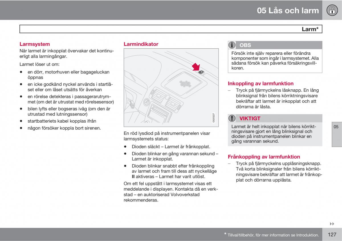 Volvo S40 II 2 instruktionsbok / page 127