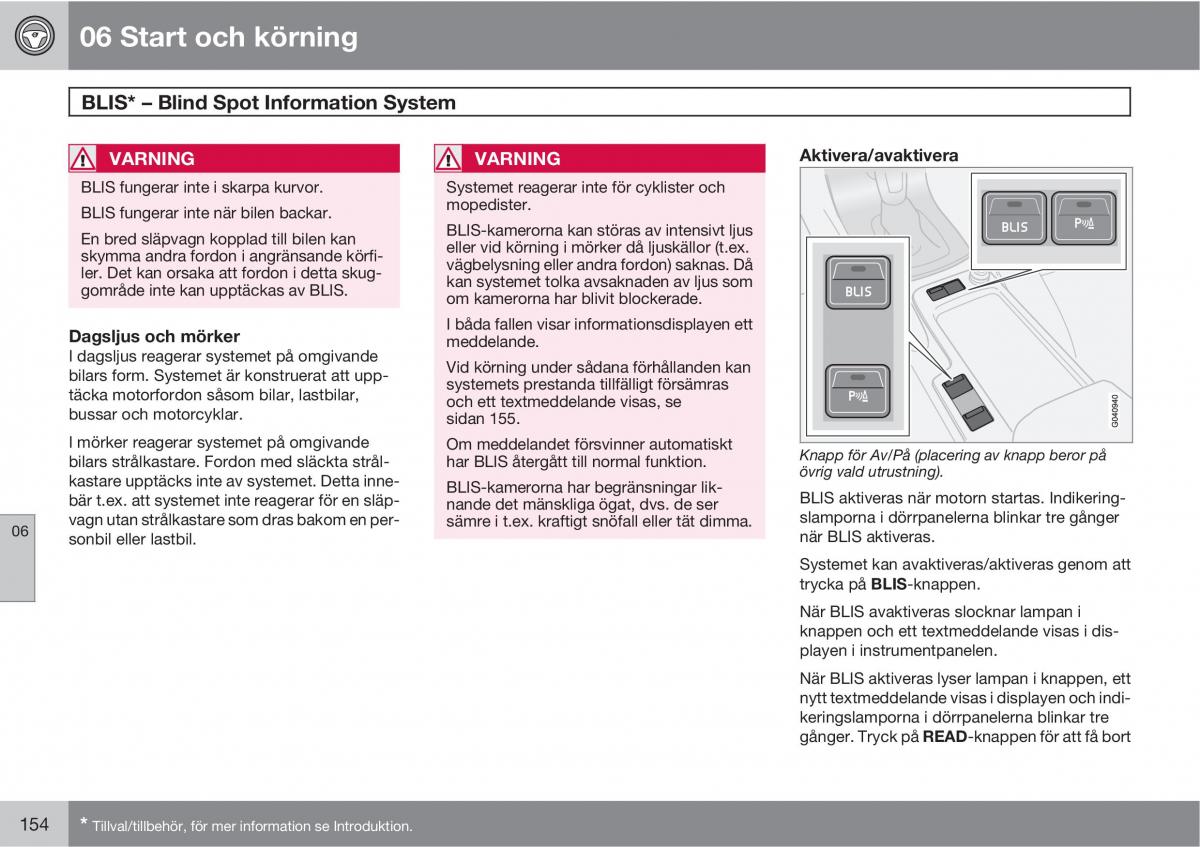 Volvo S40 II 2 instruktionsbok / page 154