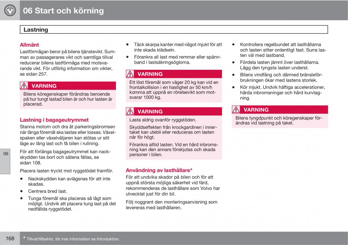 Volvo S40 II 2 instruktionsbok / page 168