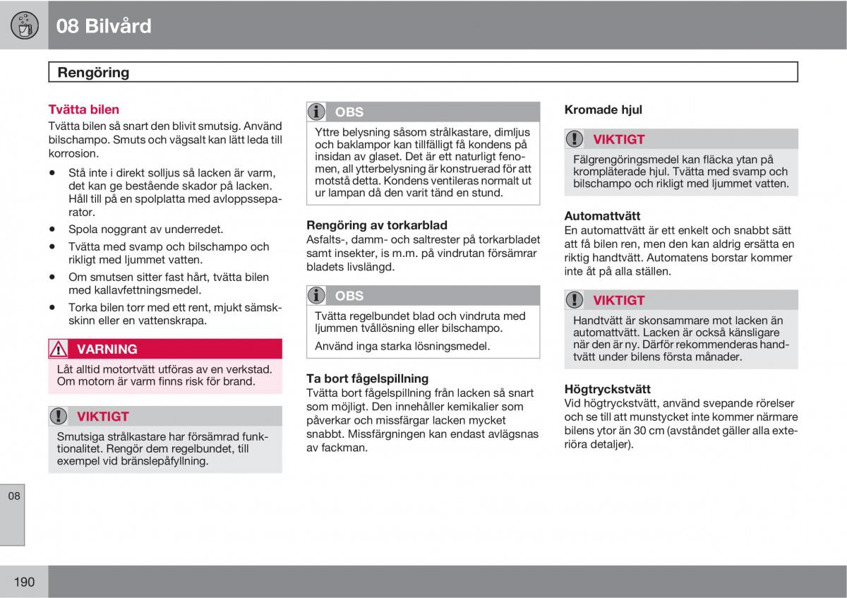 Volvo S40 II 2 instruktionsbok / page 190