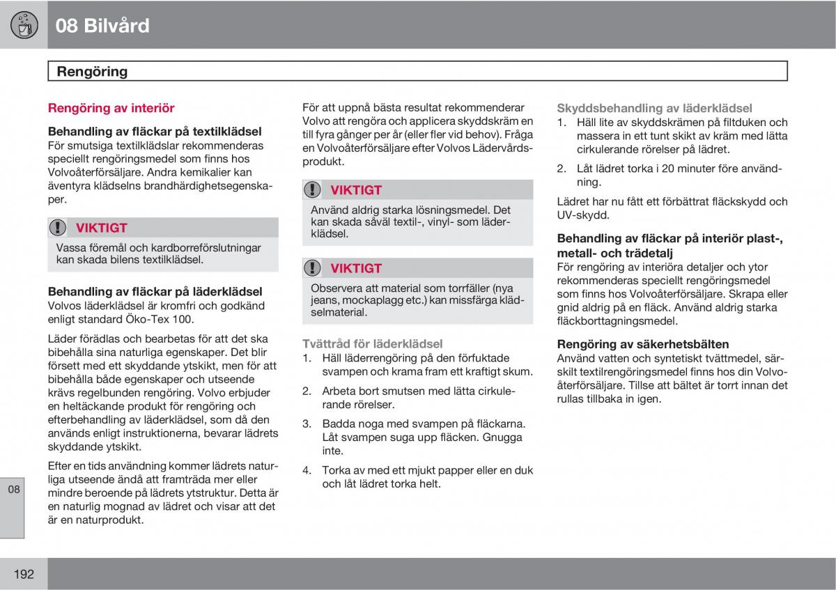 Volvo S40 II 2 instruktionsbok / page 192