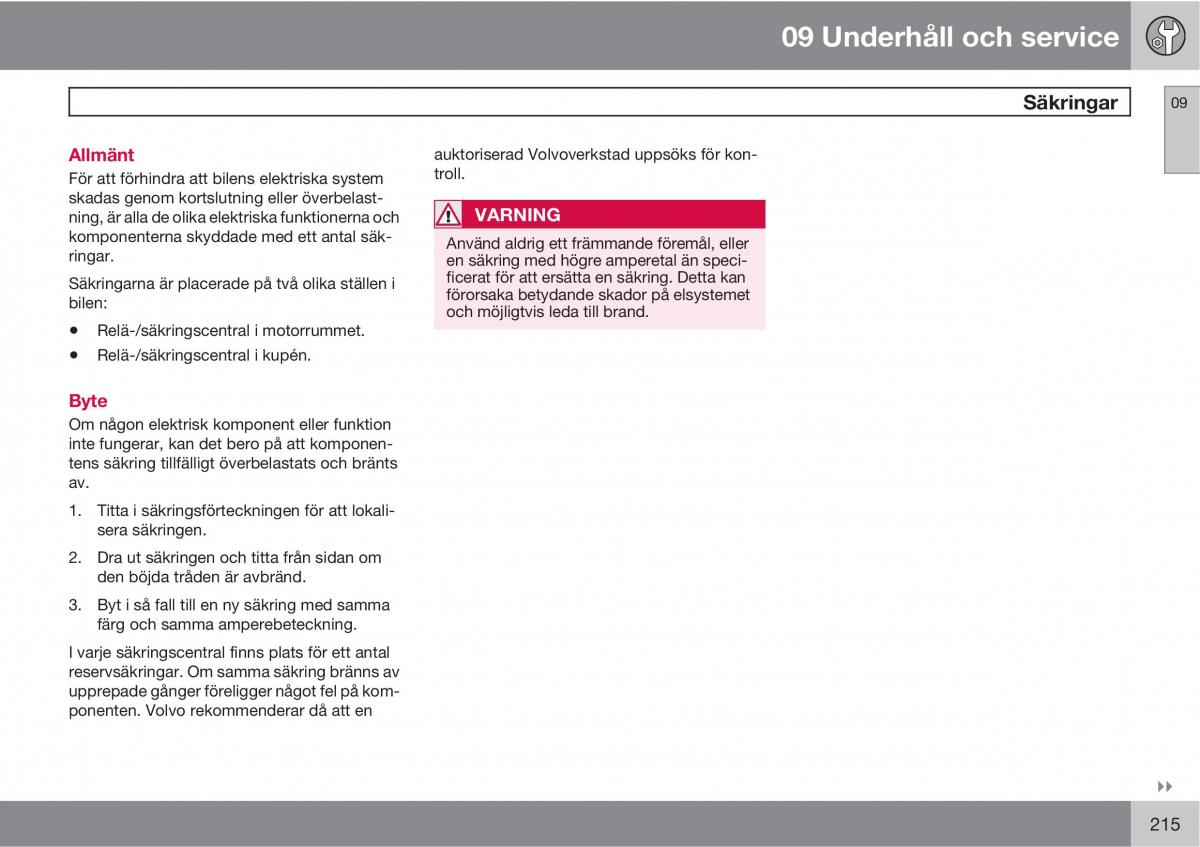 Volvo S40 II 2 instruktionsbok / page 215